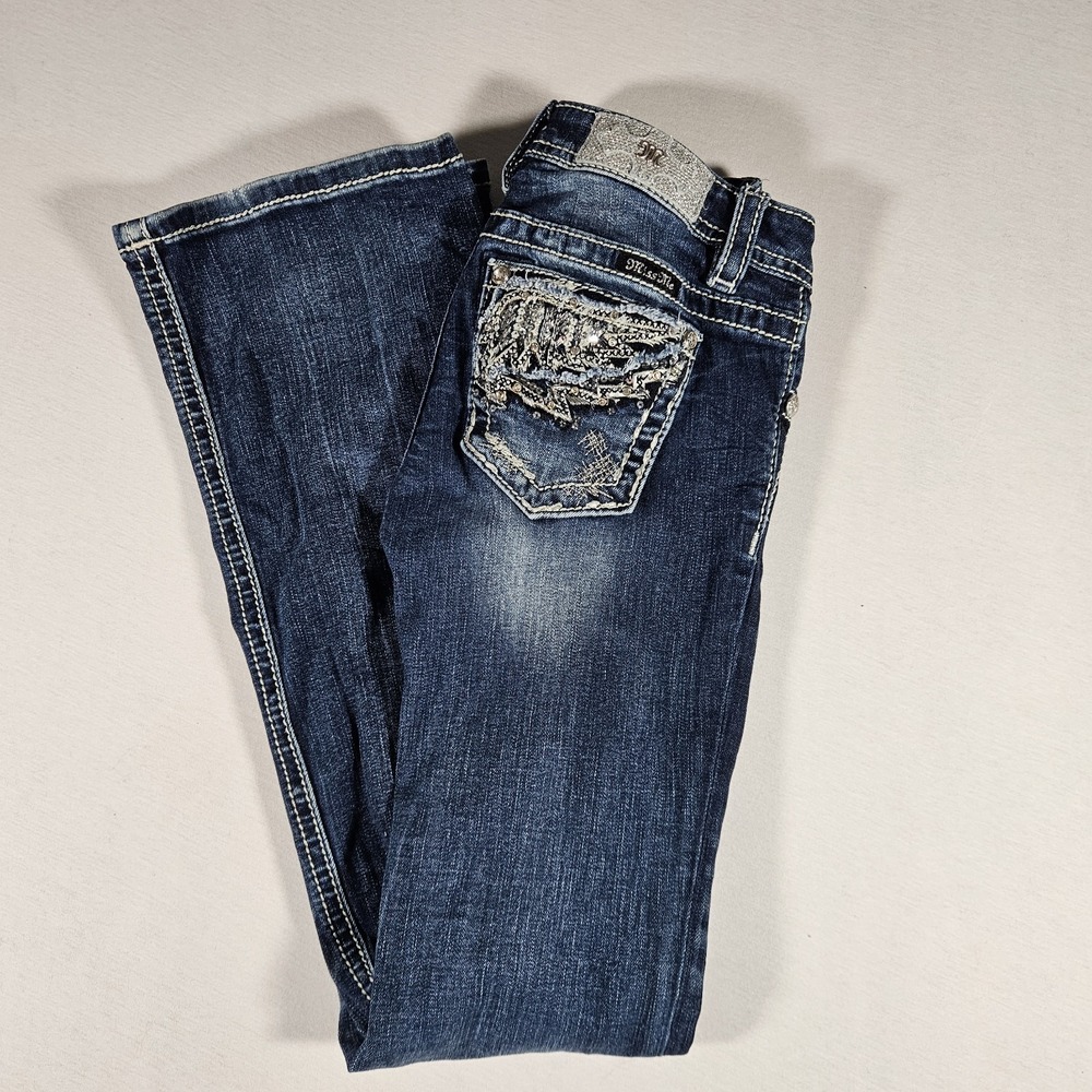 Miss Me Jeans Womens Size 14 Boot Cut  Embroidered Pocket Medium Wash